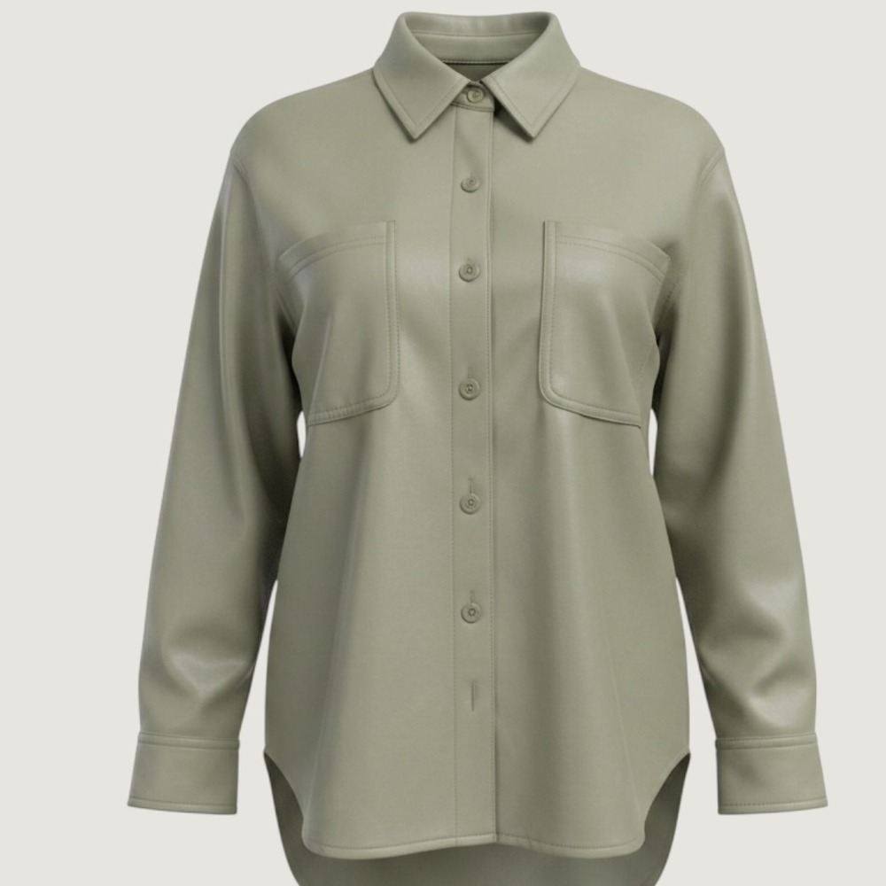 American Eagle Sage Green Vegan Faux Leather Shacket Button Down jacket  XL NWT